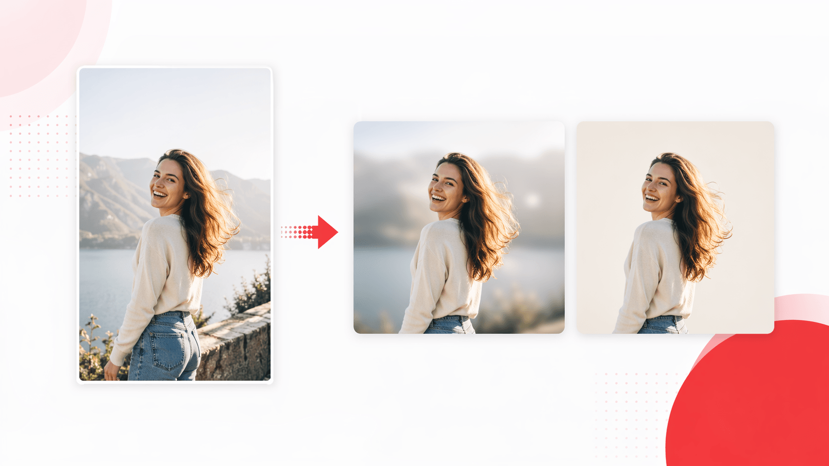 Make image square without cropping by adding blur and color backgrounds around a portrait photo
